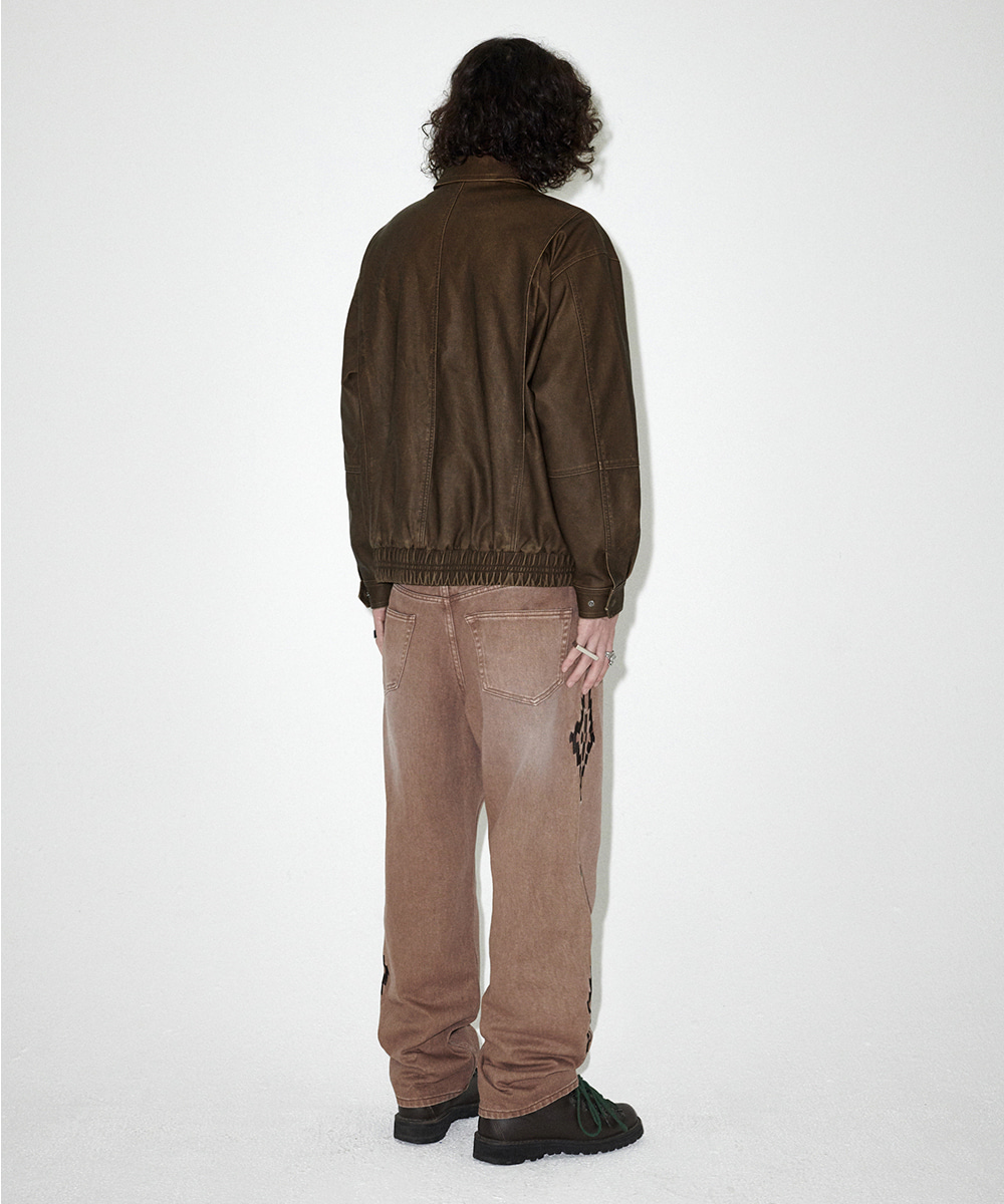 WASHED FAUX LEATHER BLOUSON [BROWN] - MAHAGRID
