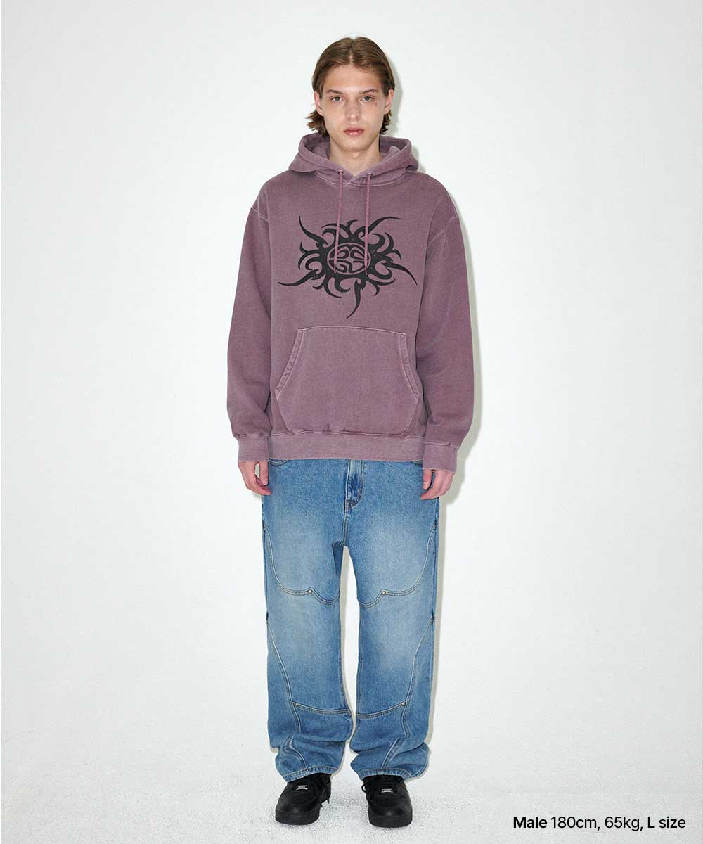 TRIBAL ECLIPSE PIGMENT HOODIE [BURGUNDY] - MAHAGRID