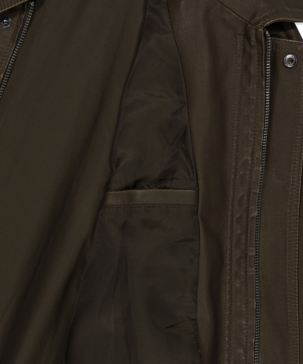 WASHED FAUX LEATHER BLOUSON [BROWN] - MAHAGRID
