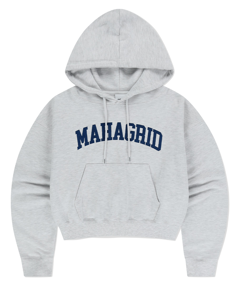 VARSITY LOGO CROP HOODIE [LIGHT GREY] - MAHAGRID