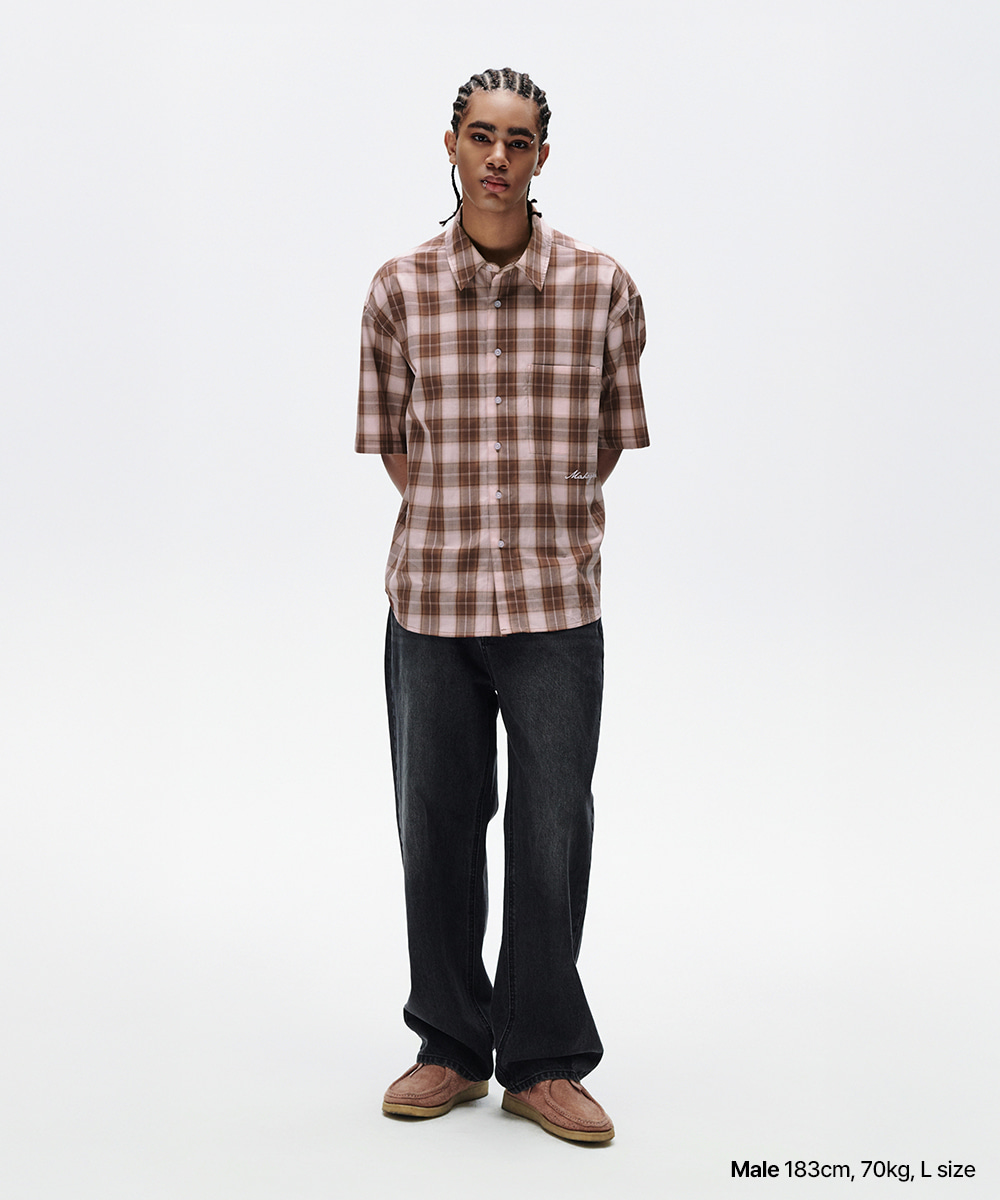 OMBRE CHECK HALF SHIRT[RED] - MAHAGRID