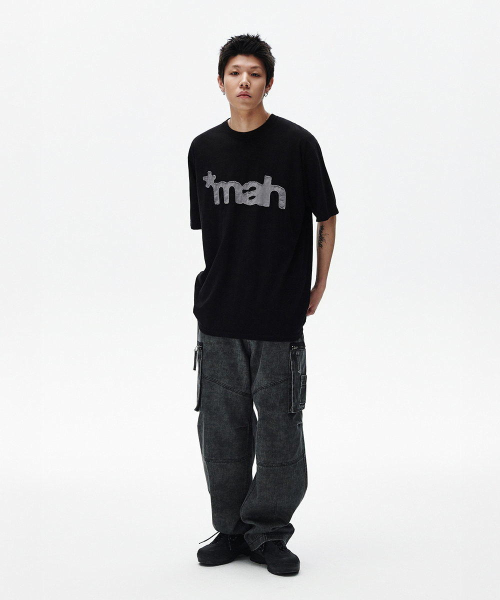 【mahagrid】25SS★ mah CUT OFF APPLIQUE TEE mah CUT OFF APPLIQUE TEE[BLUE] - MAHAGRID
