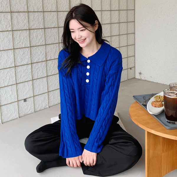 [Premium] 混羊毛針織麻花紋短版織衫