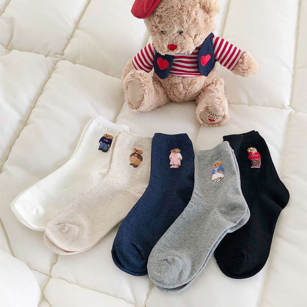 [套裝]小熊圖案中筒襪5件組
