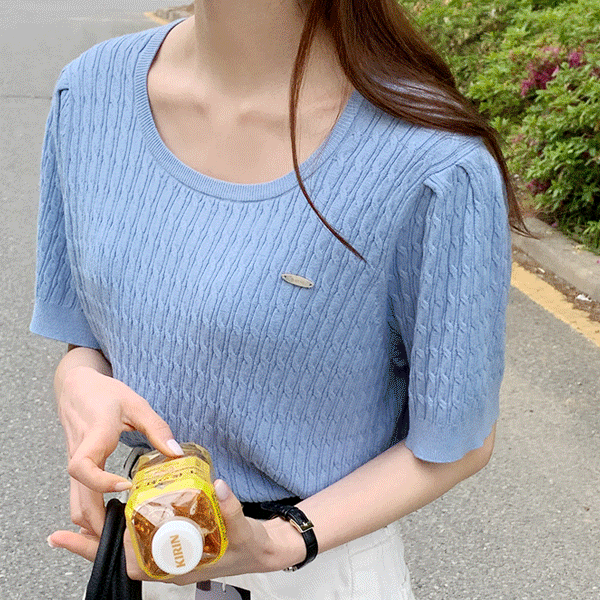 [SlgTho] 細麻花紋短袖針織衫