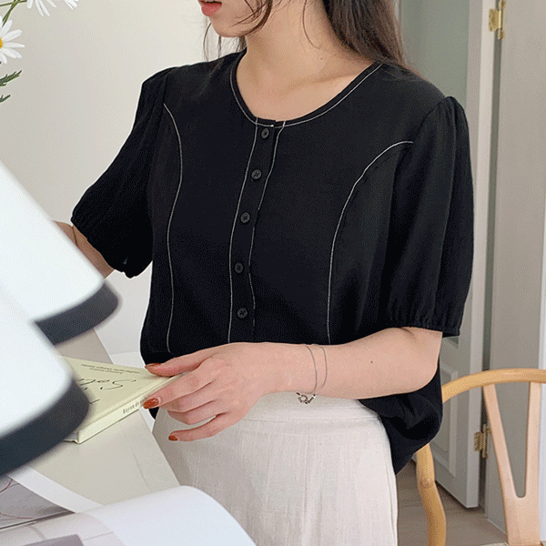 ユーロステッチ縫い目半袖ブラウス-💓66girls💓 韓国人気レディース