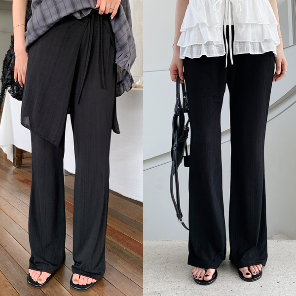 Ribbed Bootcut Pants and Wrap Skirt Set | Most LOVED Korean