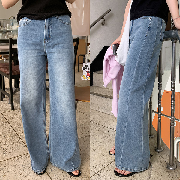 クールサイド縫い目デニムパンツ-💓66girls💓 韓国人気レディース