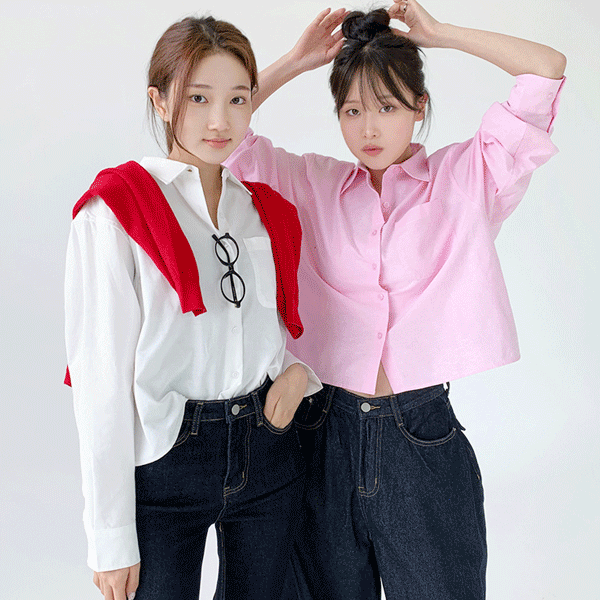 オックスフォードポケットクロップドシャツ-💓66girls💓 韓国人気