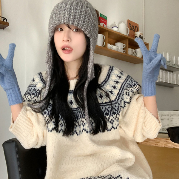 ウールリブ耳当てニット帽-💓66girls💓 韓国人気レディース