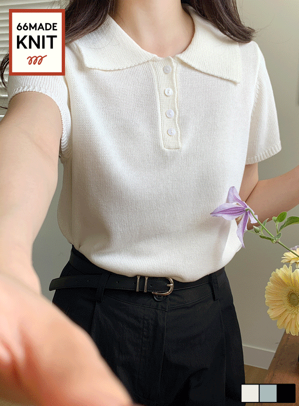 半排釦翻領純色針織衫