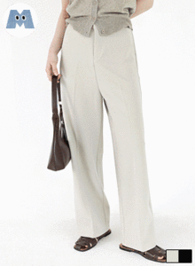 純色單釦微寬版西裝褲