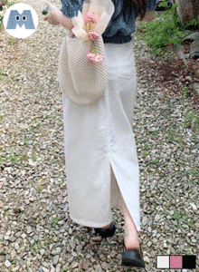 方形口袋純色長裙