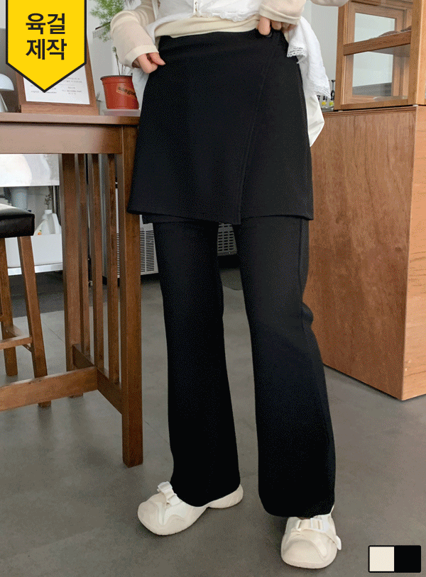 [套裝]交疊式短裙+褲子套裝