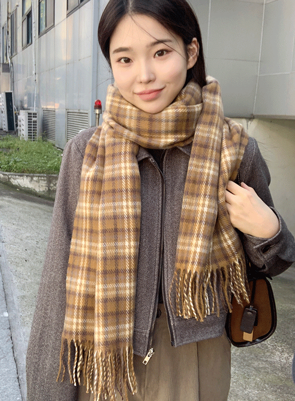 暖秋色调格纹围巾