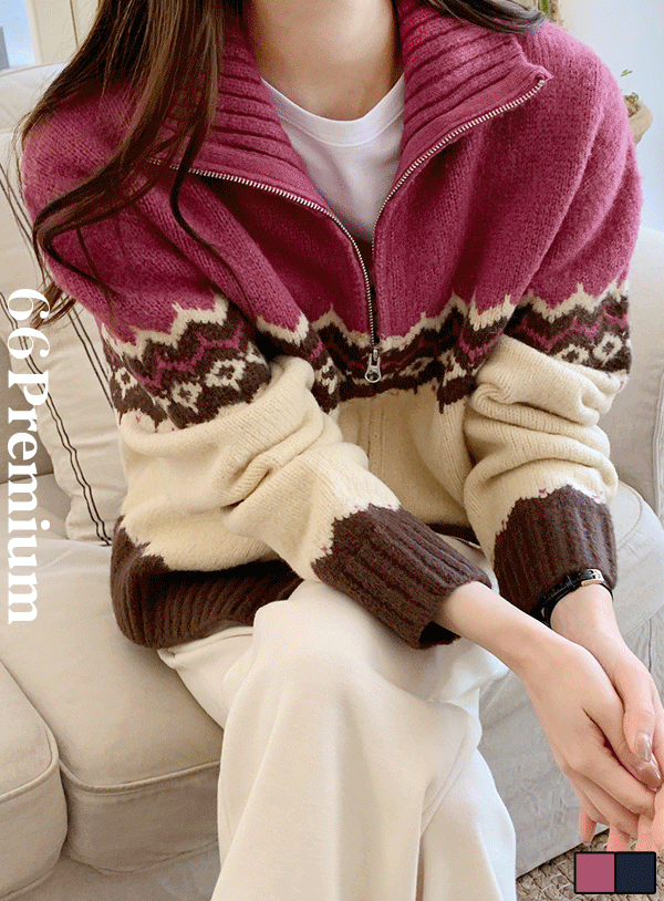 [Premium] 温暖配色拉链针织外套