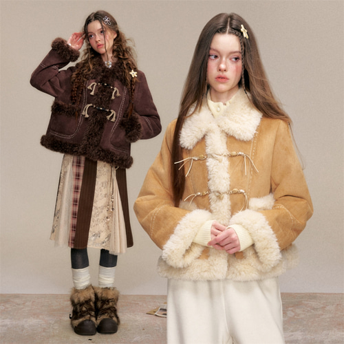 La mode MAQI | ダッフルストラップムートンテクスチャーハーフコート La mode MAQI | ダッフルストラップムートンテクスチャーハーフコート