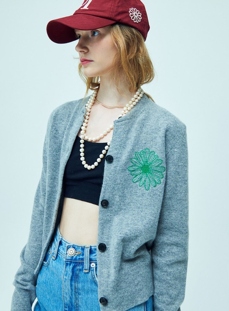 人気ブランドを NECK_GREY ROUND CARDIGAN BLENDED CASHMERE GREEN MERCREDI MARDI - トップス