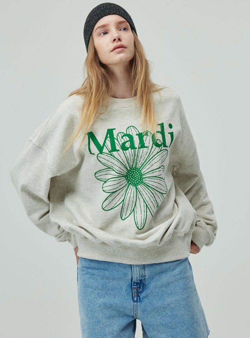 SWEATSHIRT FLOWERMARDI_OATMEAL GREEN