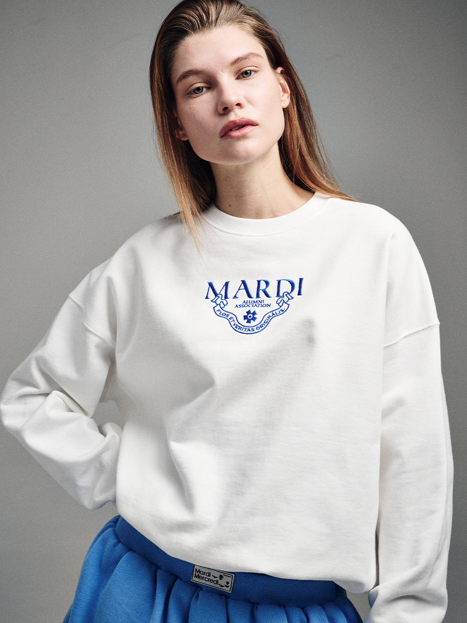 SWEATSHIRT ALUMNI CLASSIQUE NEEDLEWORK_WHITE BLUE