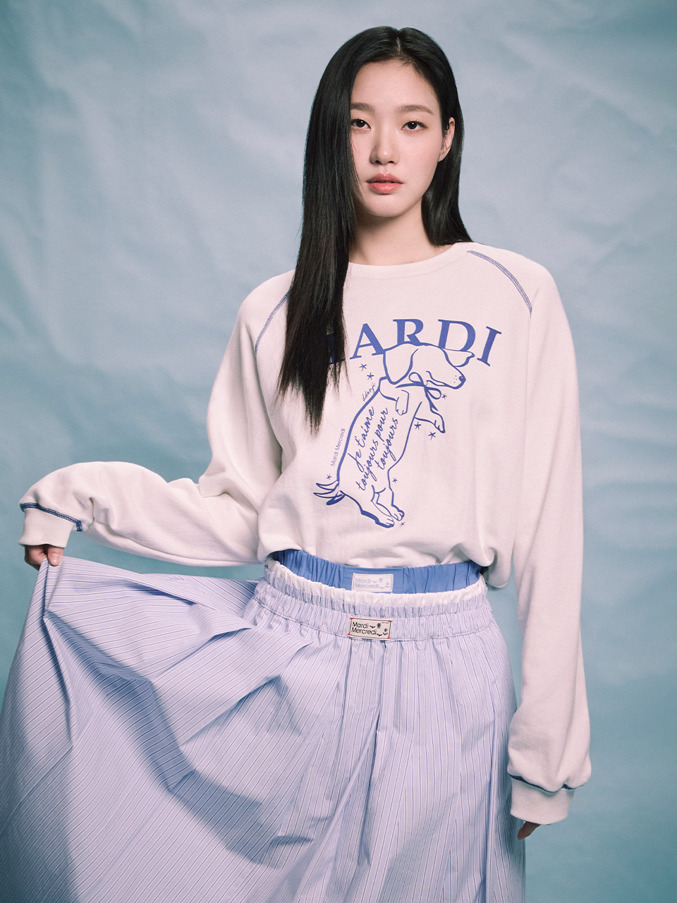 SWEATSHIRT RAGLAN SWING THE TAIL DDANJI_WHITE BLUE