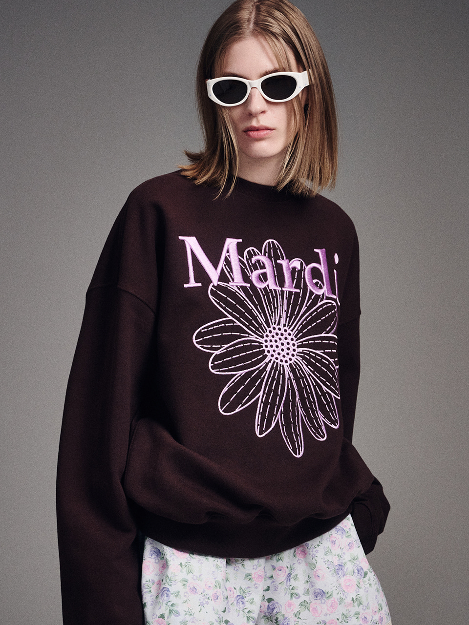 SWEATSHIRT FLOWERMARDI NEEDLEWORK_BROWN LAVENDER - MARDI SWEATSHIRT FLOWERMARDI NEEDLEWORK_BROWN LAVENDER - MARDI