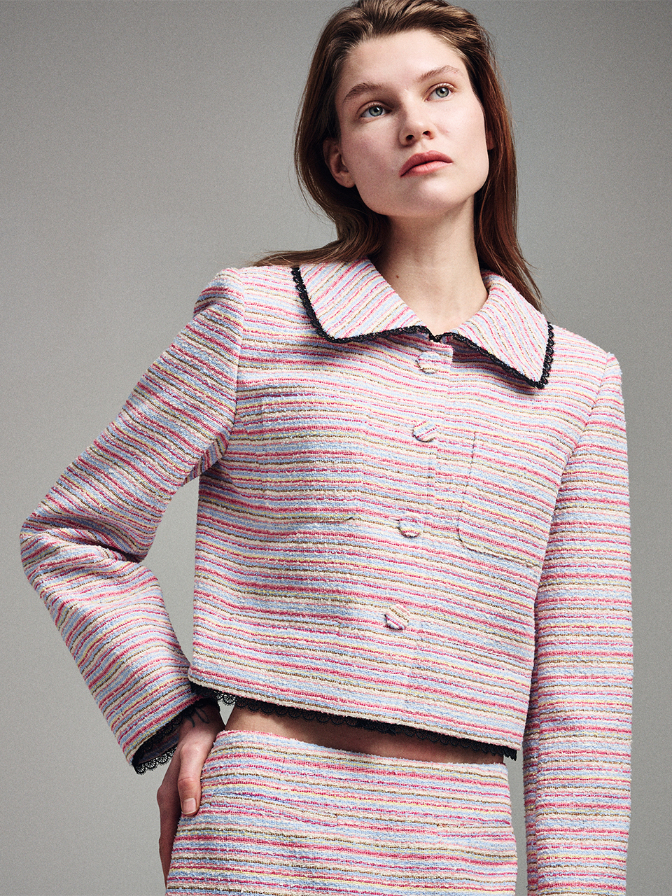 SPRING TWEED CROPPED JACKET MULTICOLOR LACE_PINK