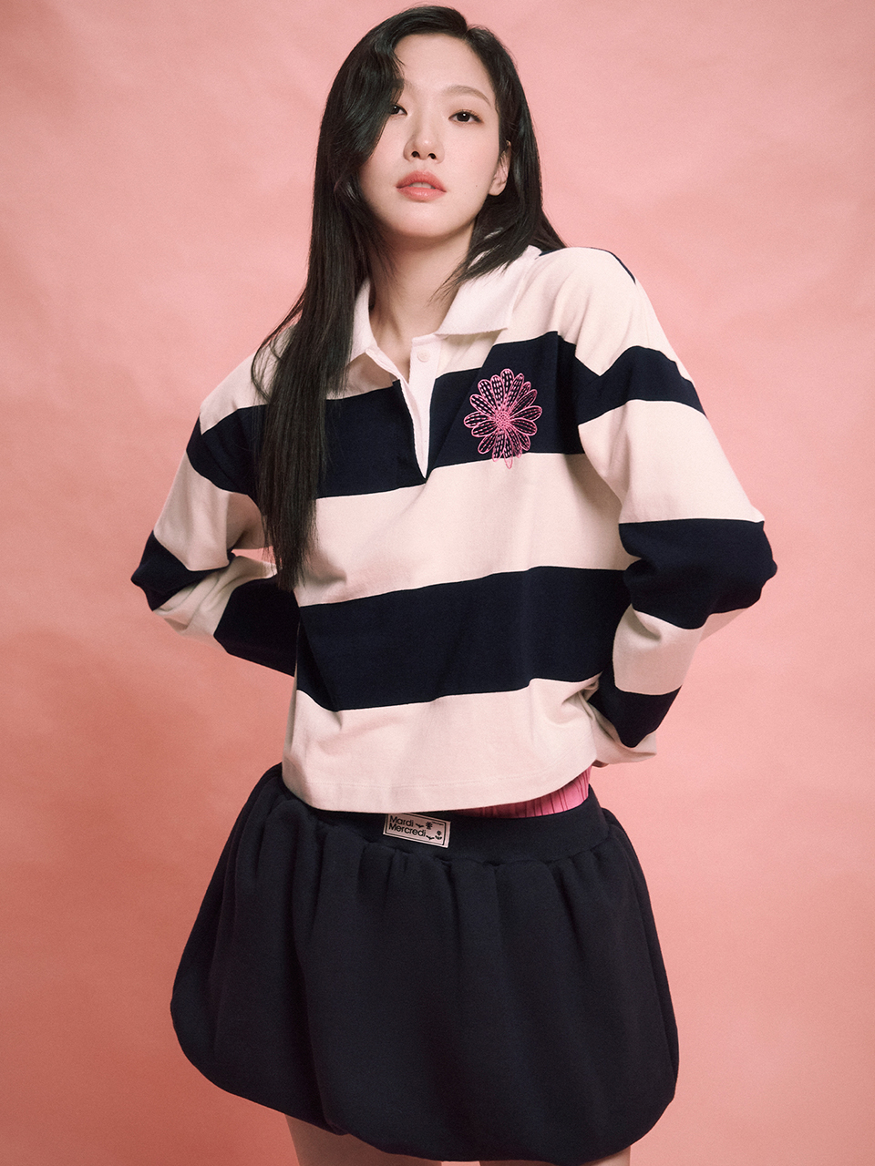 [5/29 순차배송] RUGBY SHIRT STRIPE FLOWER_IVORY NAVY