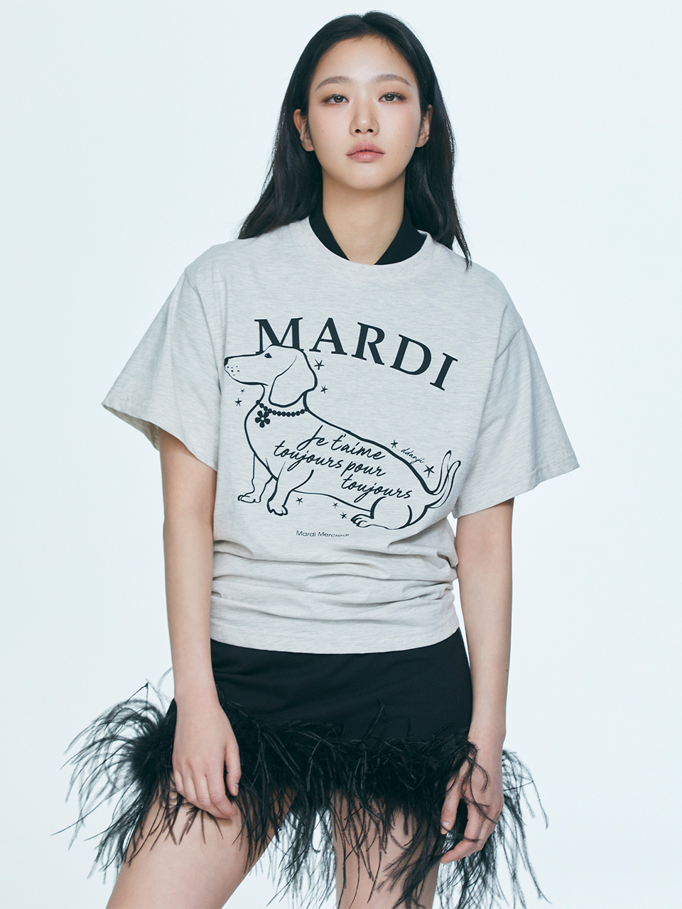 [5/14 순차배송] TSHIRT SWING THE TAIL DDANJI FLOWER CHOKER_OATMEAL BLACK