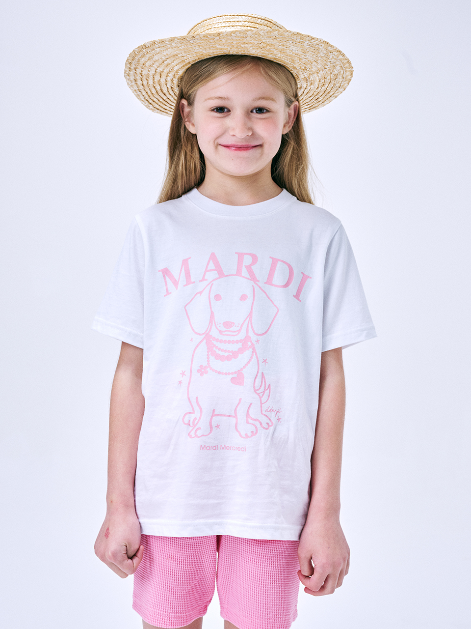 KIDS TSHIRT PEARL NECKLACE SWING THE TAIL DDANJI_WHITE PINK