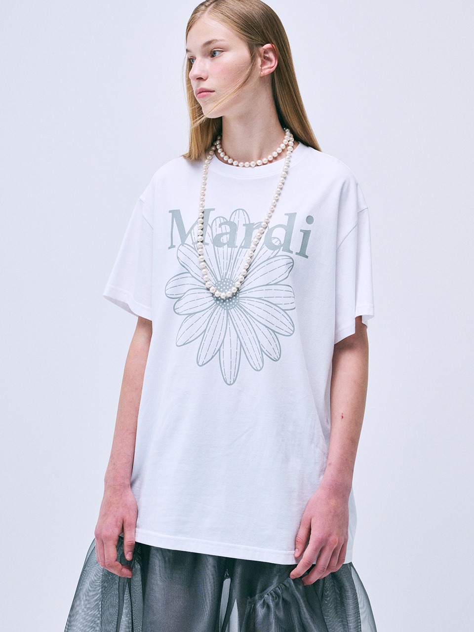 ●Mardi Mercredi●UNISEX TSHIRT FLOWERMARDI_GREY IVORY UNISEX TSHIRT LONG SLEEVE FLOWERMARDI_GREY IVORY - MARDI