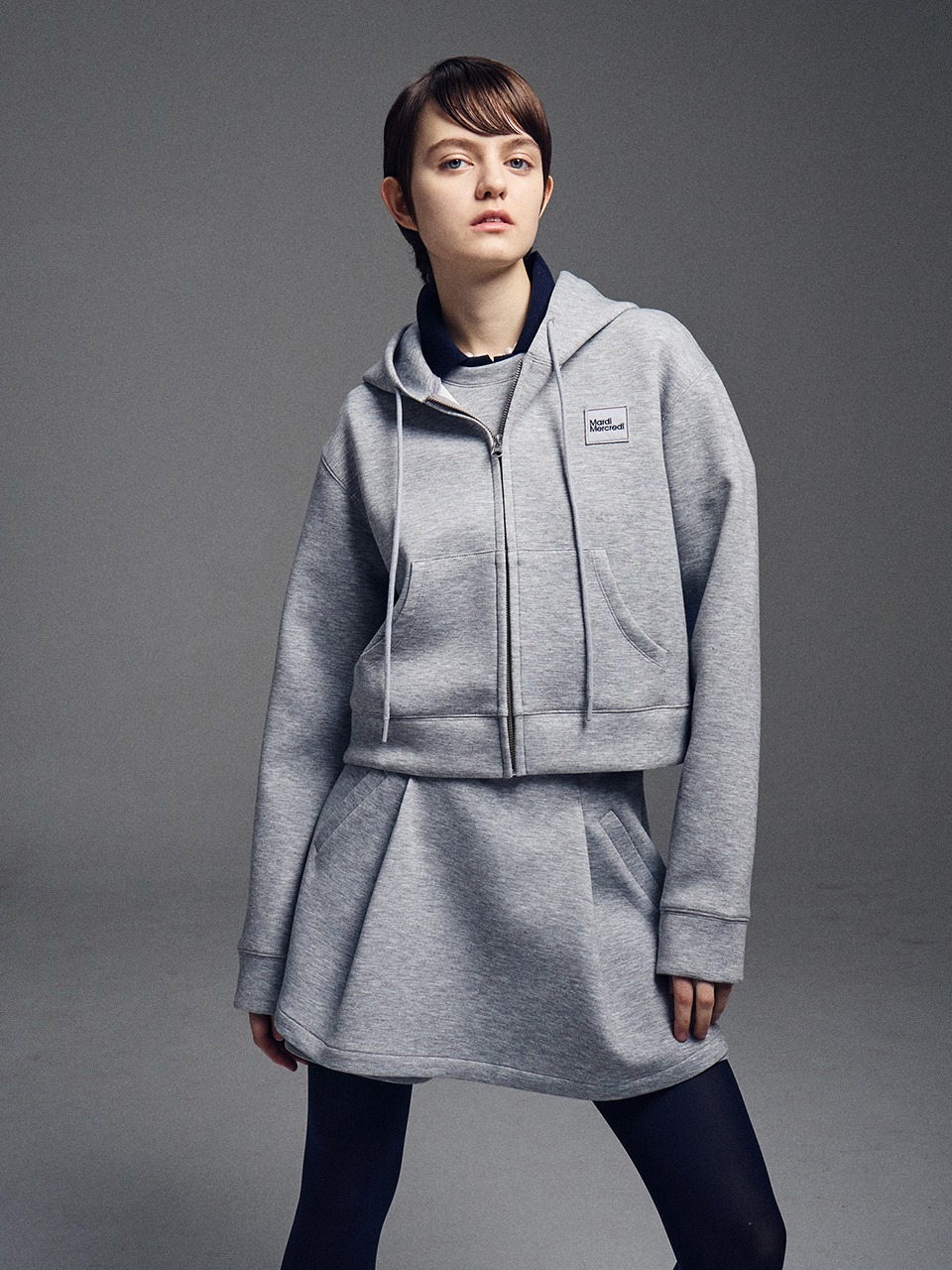 NEOPRENE CROPPED HOODY ZIP UP_GREY - MARDI MERCREDI