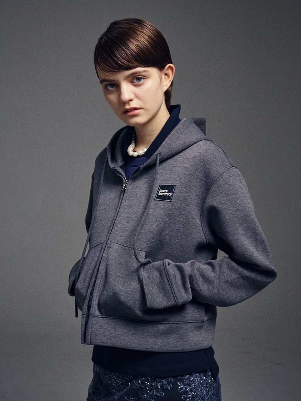 NEOPRENE CROPPED HOODY ZIP UP_CHARCOAL - MARDI MERCREDI NEOPRENE CROPPED HOODY ZIP UP_CHARCOAL - MARDI MERCREDI