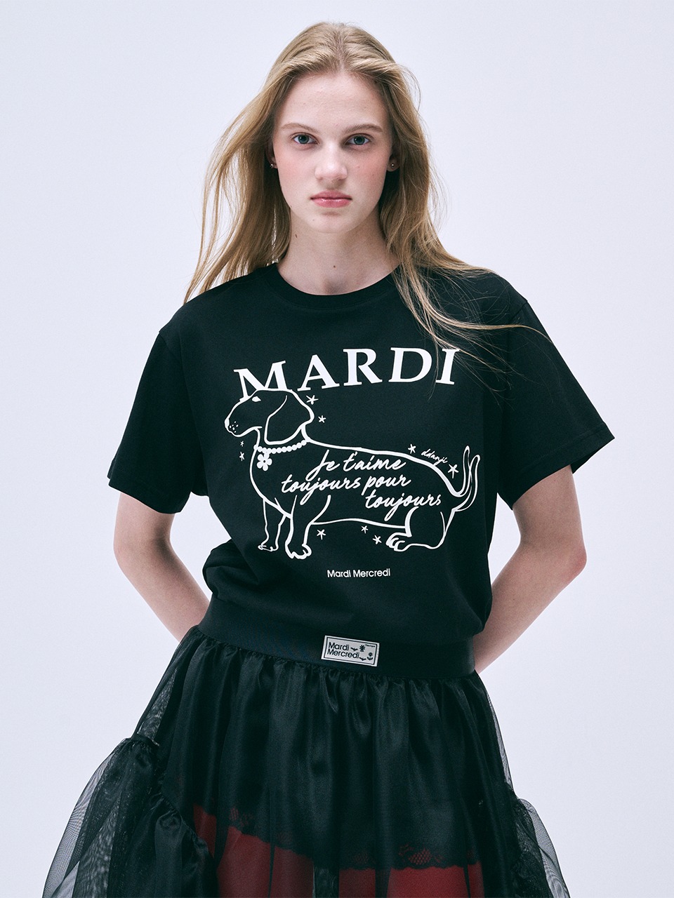 最も優遇 DDANJI TAIL THE SWING TSHIRT FLOWER IVORY CHOKER_BLACK トップス