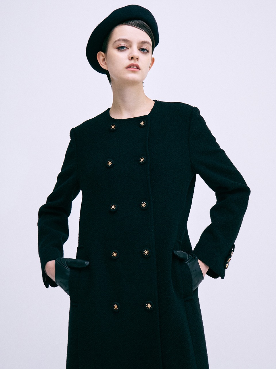 ★MARDI MERCREDI★WOOL DOUBLE MAXI COAT COLLARLESS_BLACK★ WOOL DOUBLE MAXI COAT COLLARLESS_BLACK - MARDI MERCREDI