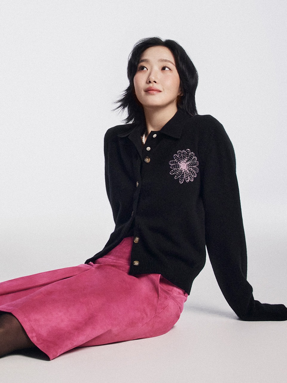 RACCOON BLENDED CARDIGAN V NECK_BLACK PINK - MARDI MERCREDI