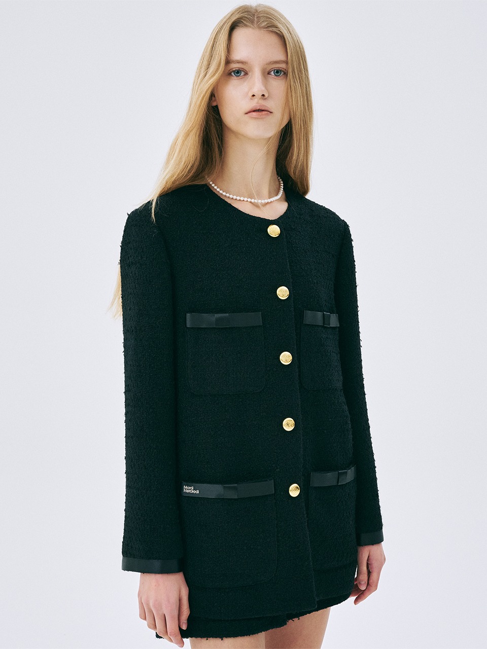 ●Mardi Mercredi●SPRING TWEED JACKET & SKIRT SET SPRING TWEED OVERSIZED JACKET_BLACK - MARDI MERCREDI