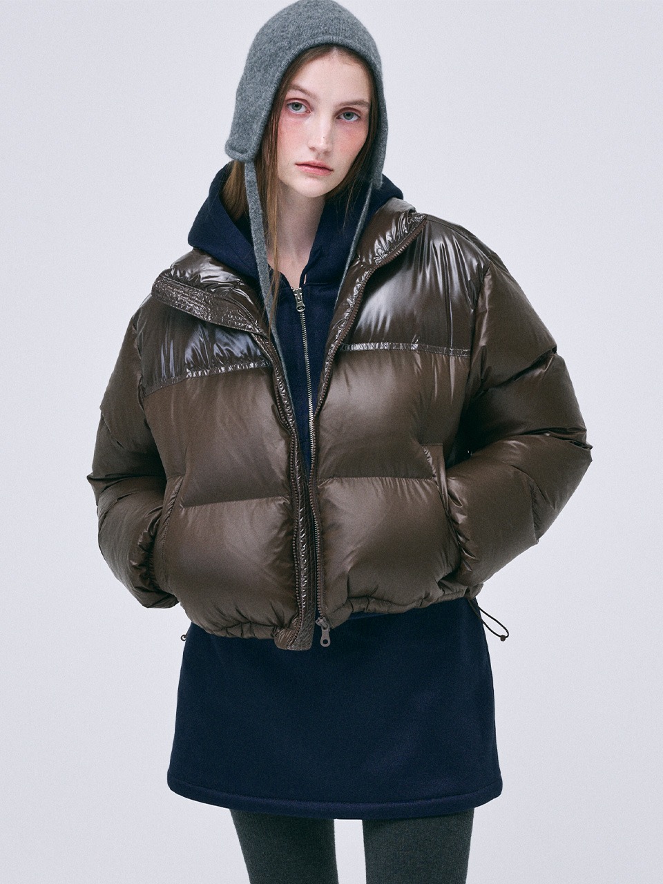 CROPPED DOWN JACKET COLOR BLOCK_BROWN - MARDI MERCREDI