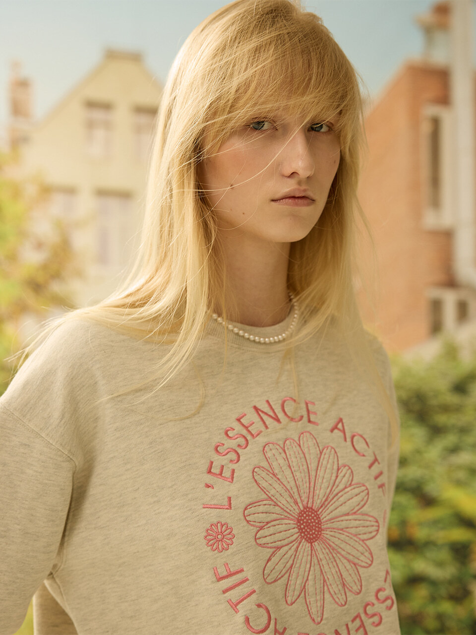 MARDI MERCREDI Flower Sweatshirt Oatmeal/Green - Cheap Rcj
