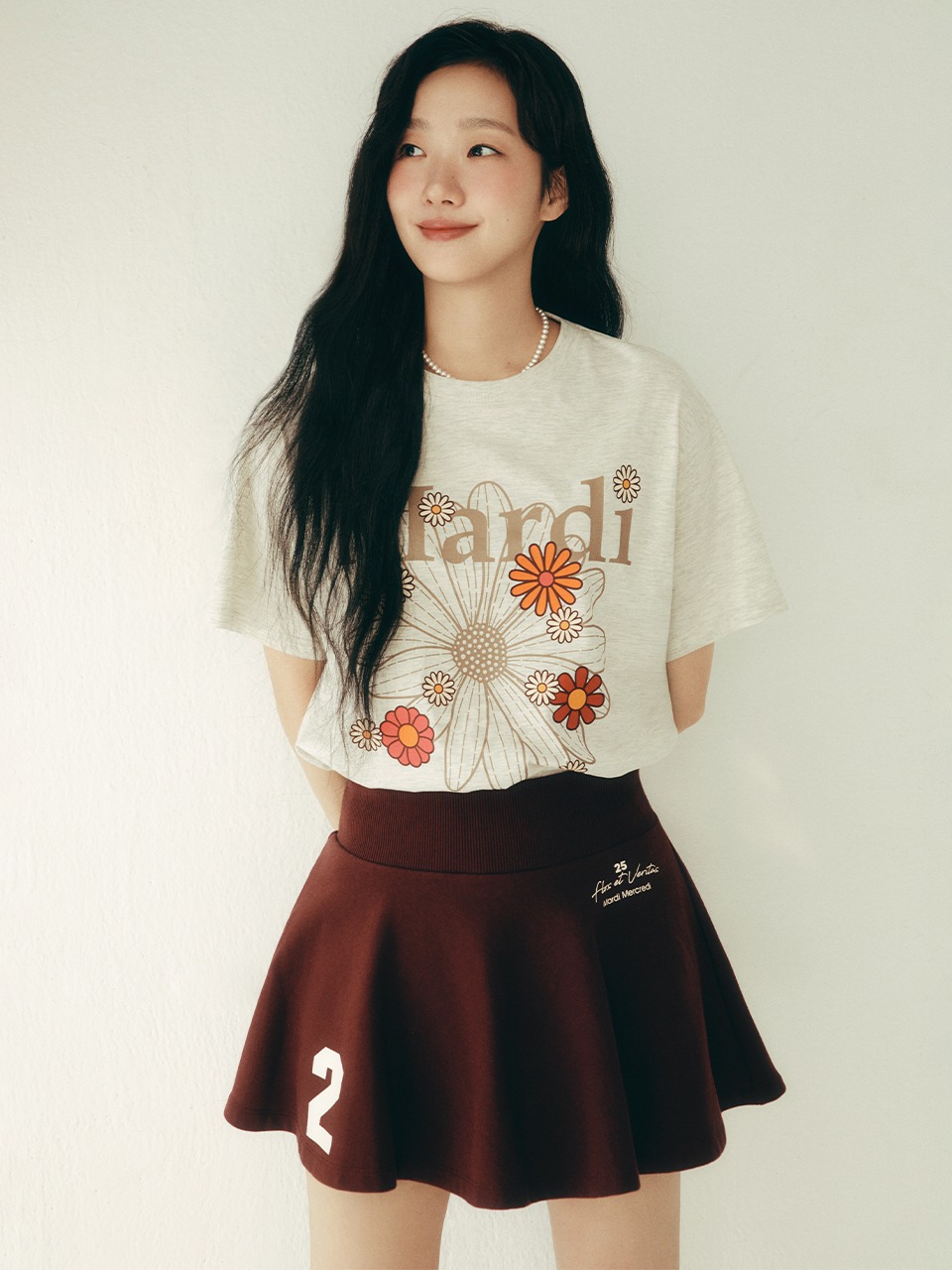 パンツ [ Mardi Merceredi ] KNIT SHORTS ROSE MARDI MERCREDI 休閒短褲灰色經典小雛菊象牙白花SWEAT SHORTS FLOWER