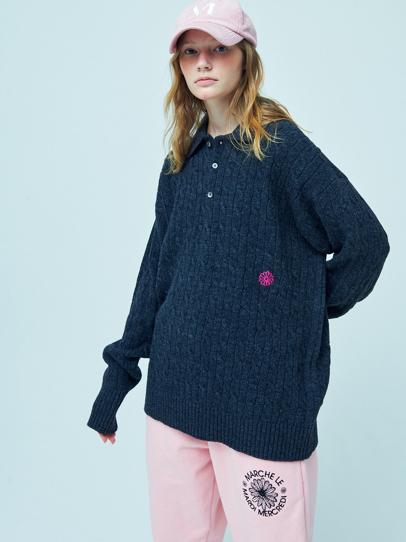CASHMERE BLENDED OVERSIZED KNIT PIQUET_CHARCOAL PINK
