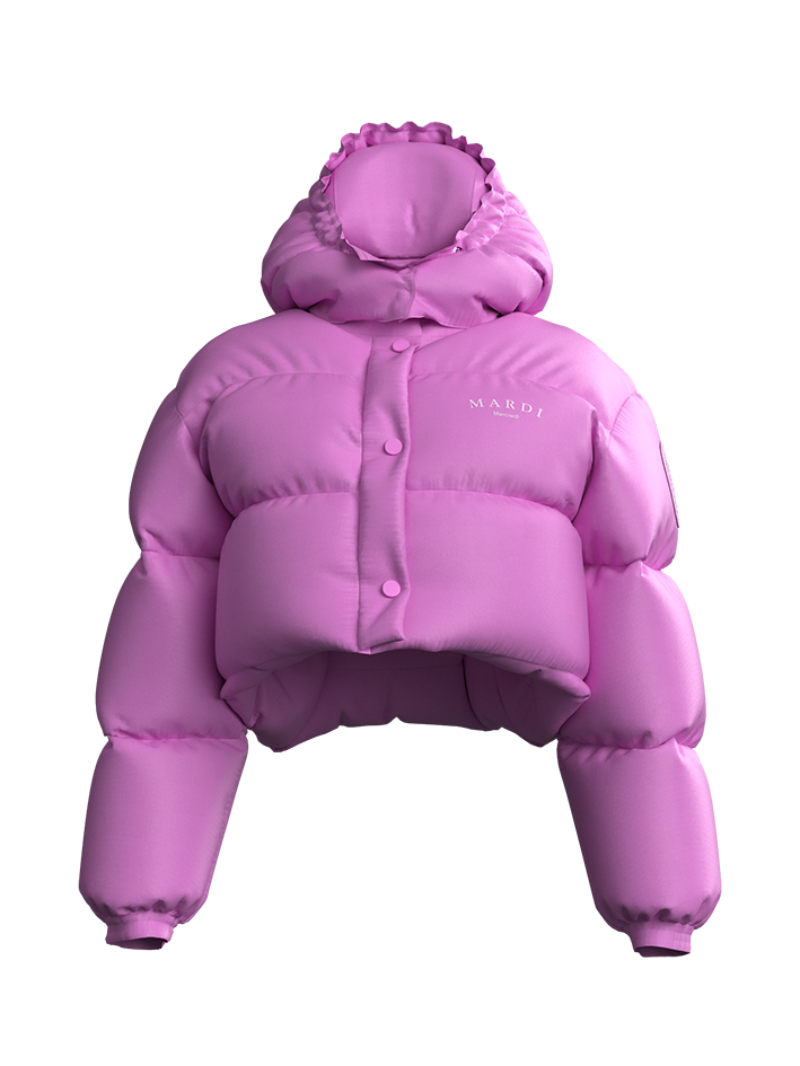 CROP LETTERING PUFFY JACKET_HOT PINK