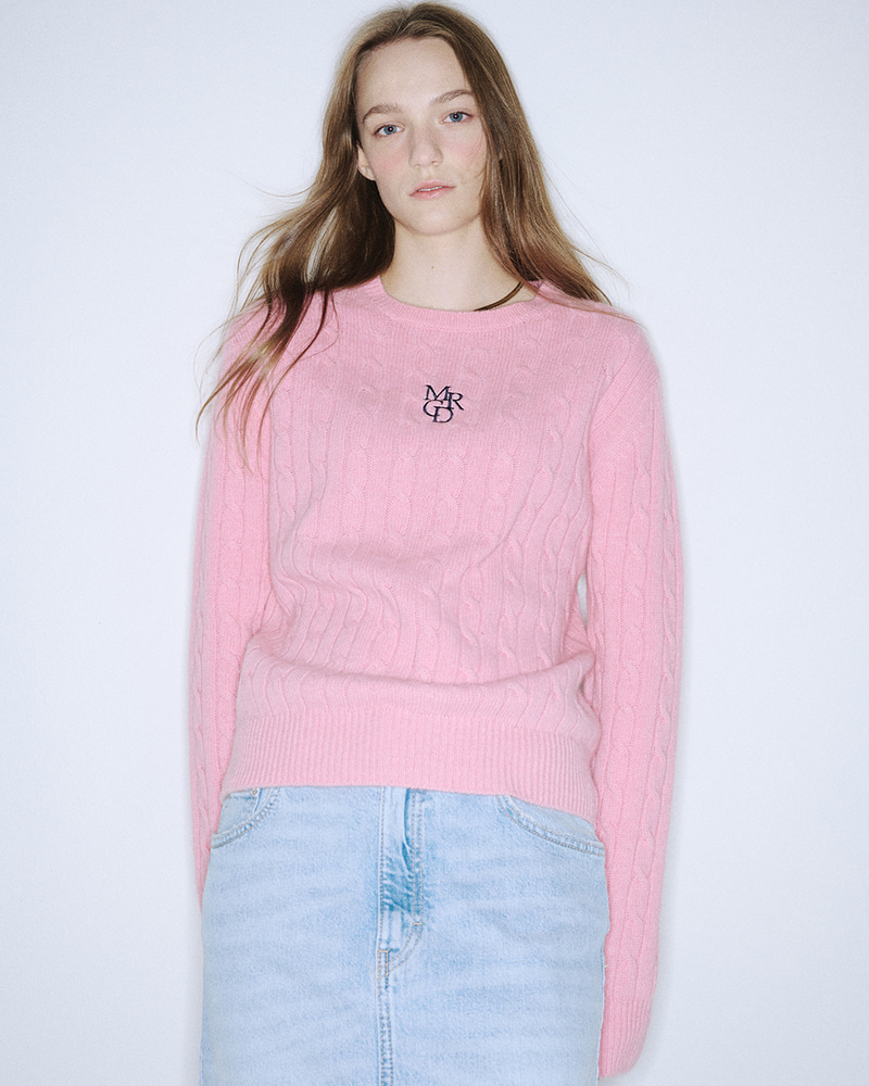 CASHMERE BLENDED CABLE CREW NECK MRCD_PEONY NAVY