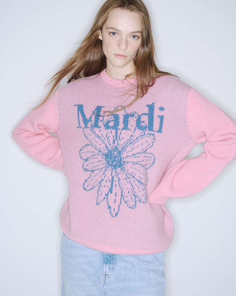 CASHMERE BLENDED PULLOVER FLOWERMARDI_PEONY BLUE
