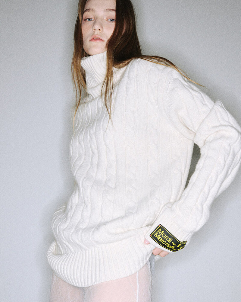 CASHMERE BLENDED CABLE OVERSIZED TURTLE NECK_IVORY