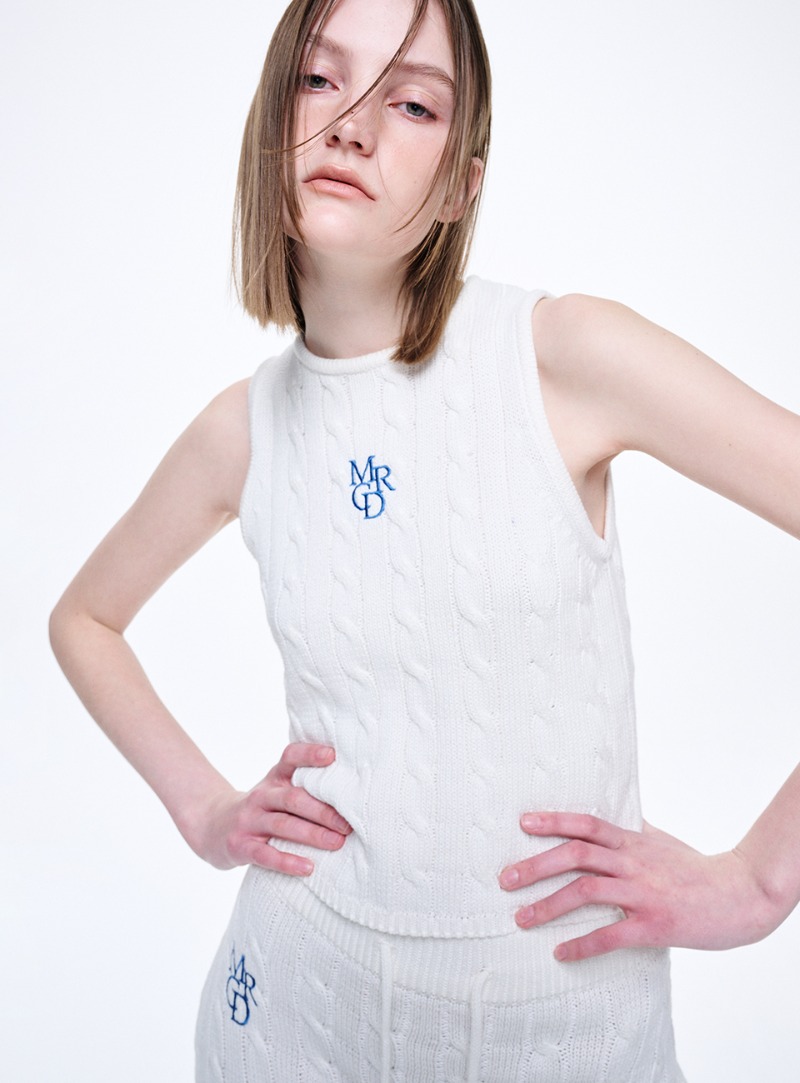CABLE TOP SLEEVELESS MRCD_WHITE BLUE
