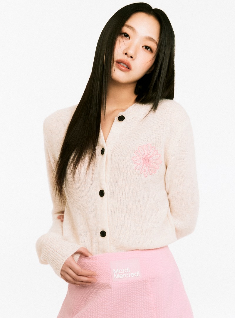 MOHAIR CARDIGAN ROUND NECK_IVORY PINK
