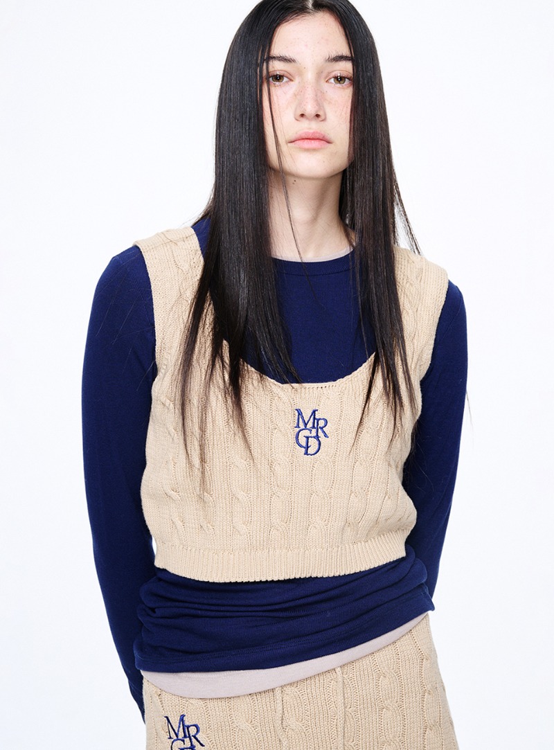 CABLE CROPPED TOP MRCD_BEIGE NAVY