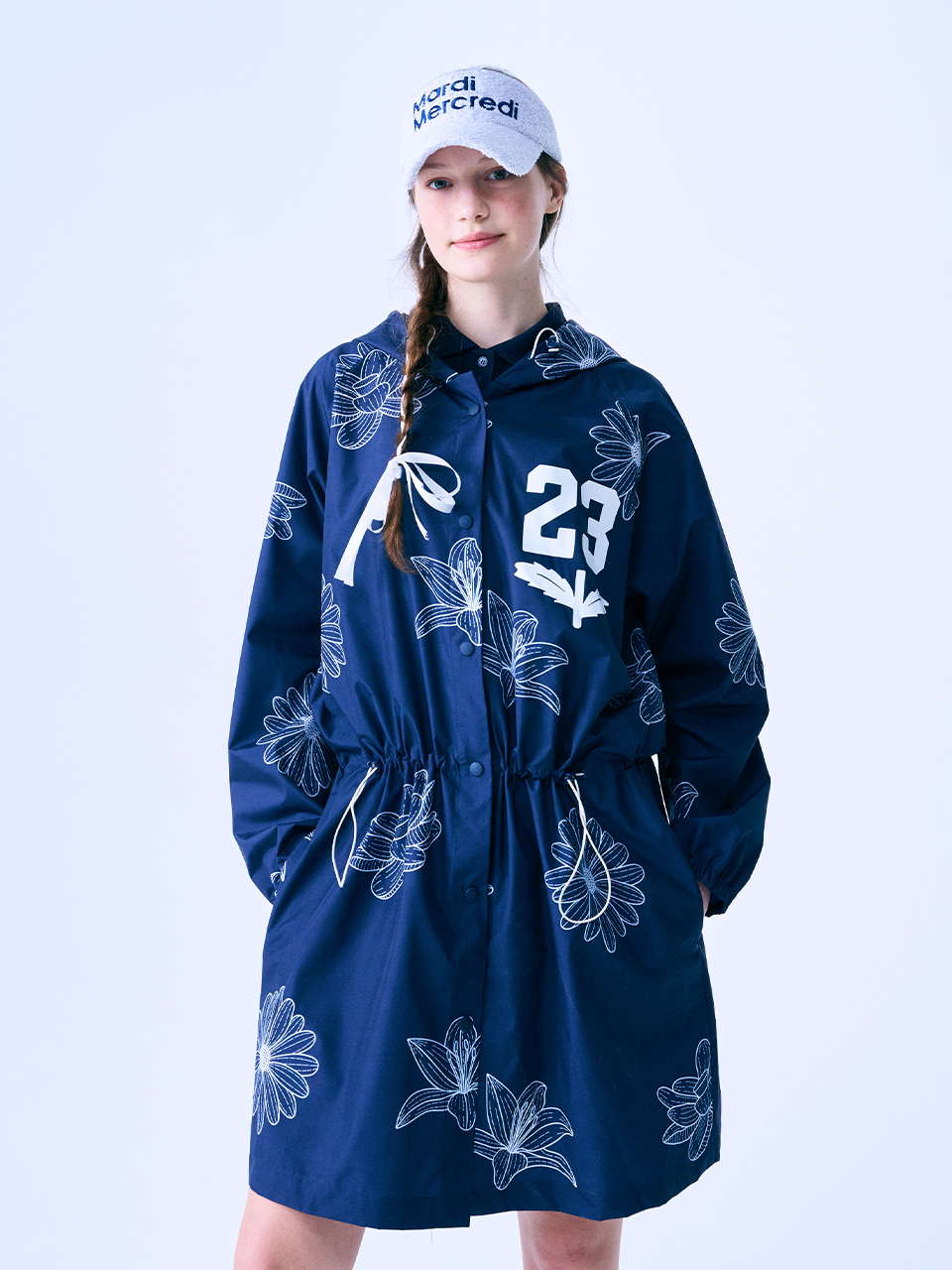 [ACTIF] ALL OVER FLOWER PRINTED RAIN COAT_NAVY IVORY