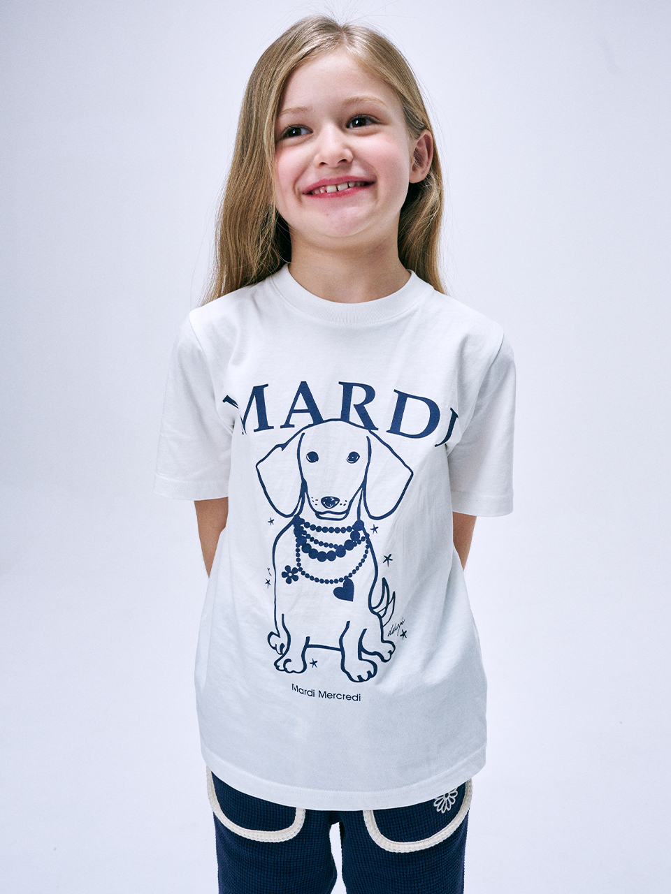 KIDS TSHIRT PEARL NECKLACE SWING THE TAIL DDANJI_IVORY NAVY